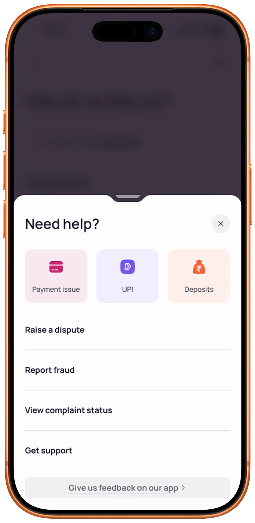 The help sheet, one tap from any screen